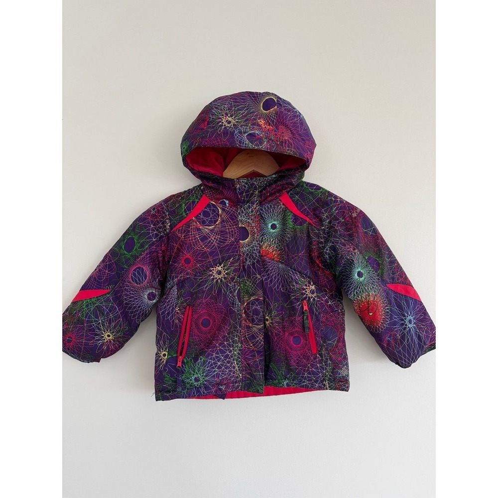 Columbia Girls Hooded Full Zip Down Ski Jacket Purple Geometric Size 12months